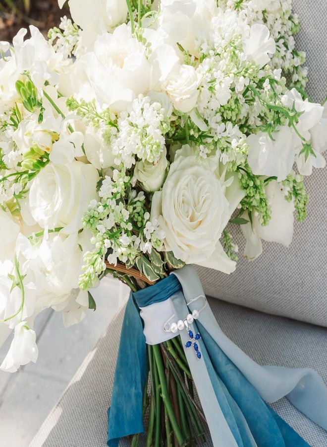PEALICIOUS Something Blue Gift for Bride, Bridal Shower Gifts from Mom Sister Friend, Blue Bridal Bouquet Charm as Christian Wedding Gifts, Cross Pin Easily Attaches to Bridal Bouquet, Garter, Dress - Image 2